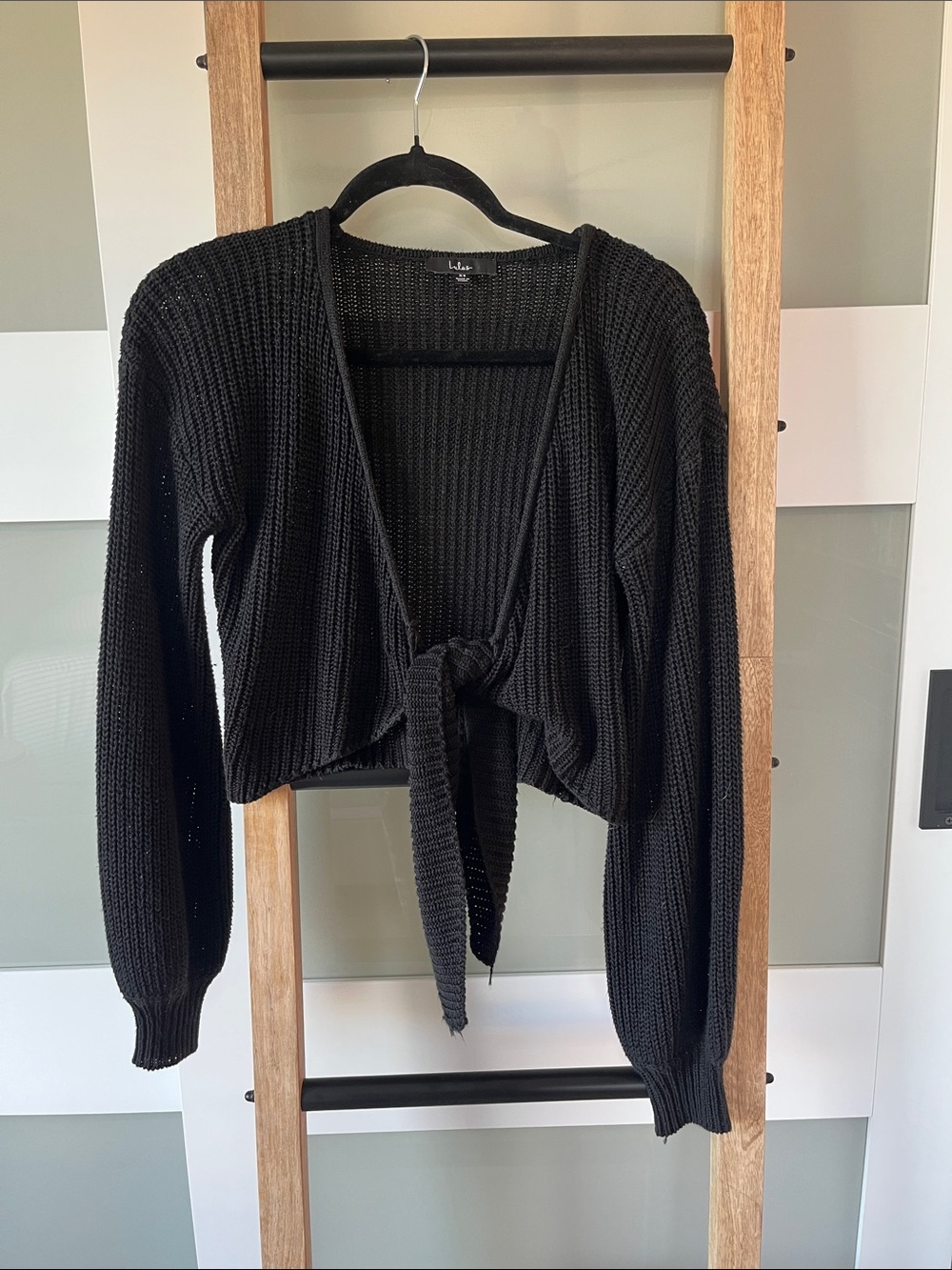 Lulu's Black Tie-Front Cropped Knit Cardigan